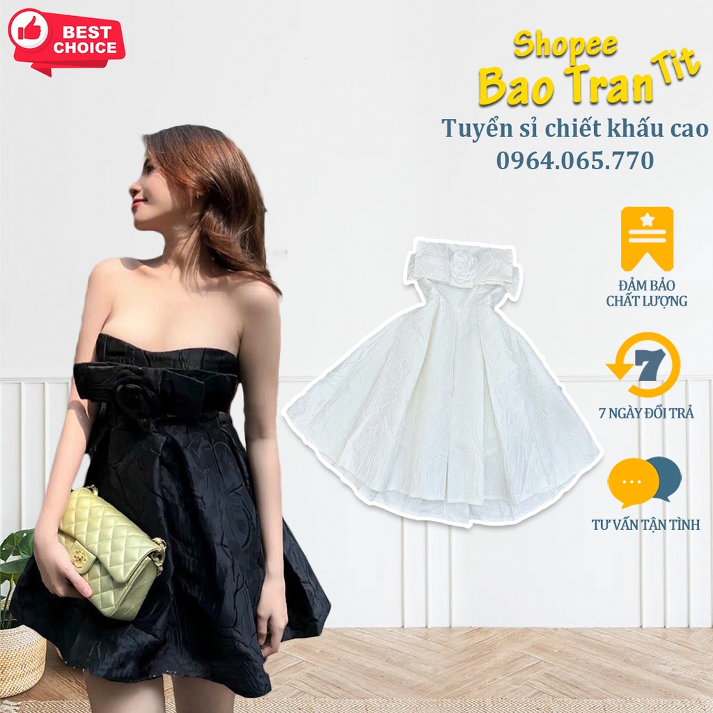 Đầm gấm xoè nơ ngực kèm hoa,xinh lắm khách nha - Hàng mới mỗi ngày