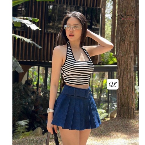 Chân Váy Bò Xếp Ly Cạp Kèm Đai Hàng Quảng Châu - Anna.Store