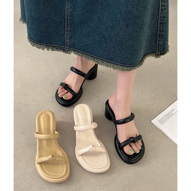 SANDAL DA ĐẾ CAO 5.5CM HỞ GÓT