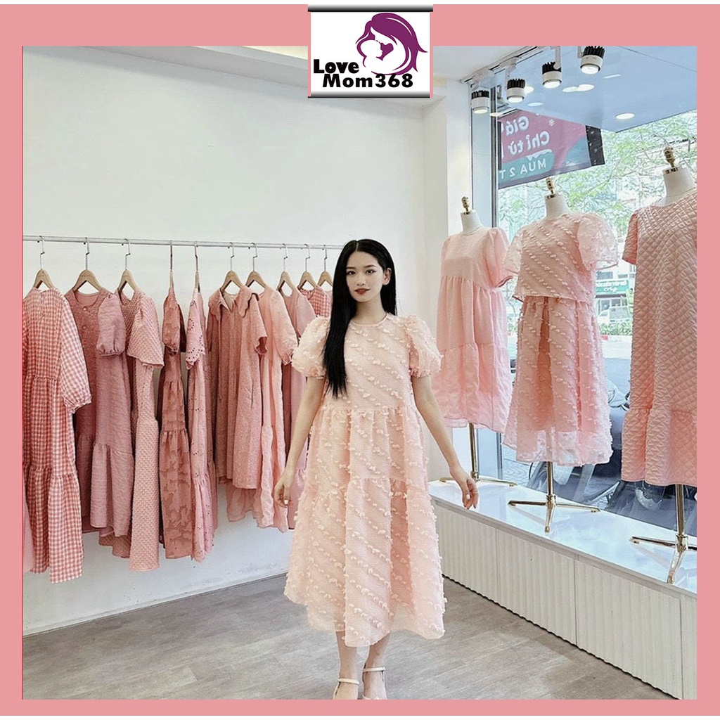 Váy Bầu Đẹp Mùa Hè Công Sở. Đầm Bầu Thiết Kế Baby Doll Dáng Suông Xòe Cổ Tròn Tay Bồng Sang Chảnh Lịch Sự A38 Love Mom36