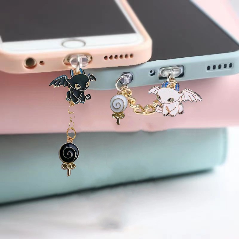 anime cute dây đeo điện thoại night fury nút bịt cổng sạc điện thoại dễ thương chống bụi móc khóa iphone samsung oppo type c Phụ Kiện Trang Trí