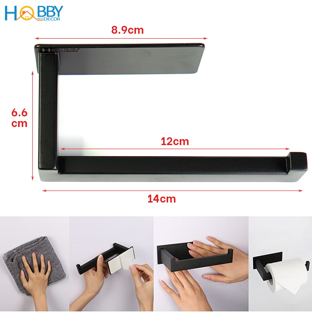 Kệ để cuộn giấy vệ sinh toilet màu đen dán tường gạch men Hobby Home Decor G20 inox 304 kèm keo dán