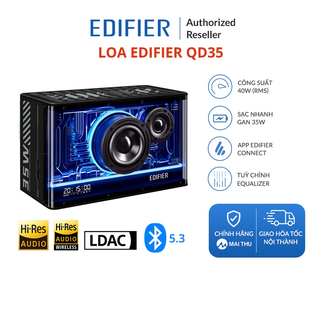 Loa EDIFIER QD35 (New-X) - Bluetooth V5.3 - Hi-Res Audio Wireless - Sạc nhanh TurboGaN - Chính hãng MAITHU - BH 12T