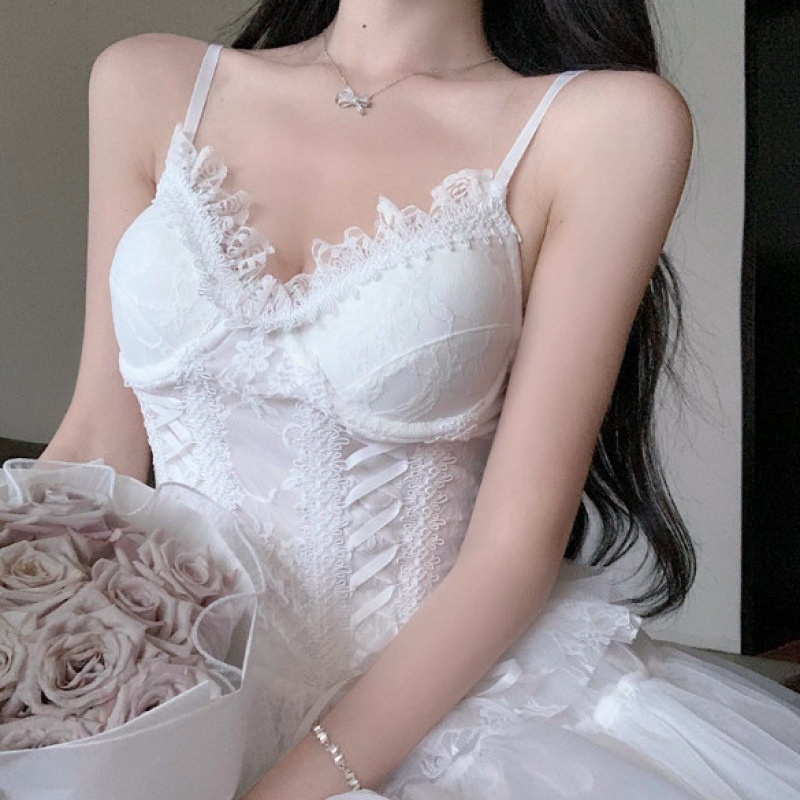 Sữa ngọt ngào ren yếm nhỏ một mảnh phù hợp với mong muốn thuần khiết hot girl màu trắng bên trong và ngoài áo sơ mi