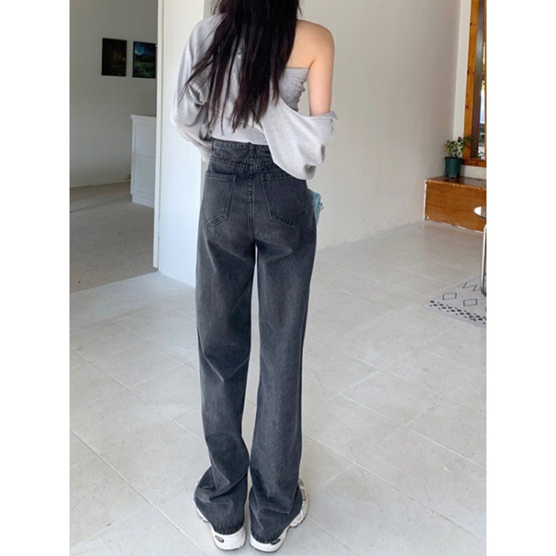 Cao Cấp Quần Jean Mỏng Nữ Lau Mùa Hè Hot Girl Retro Thẳng Rời Ống Rộng