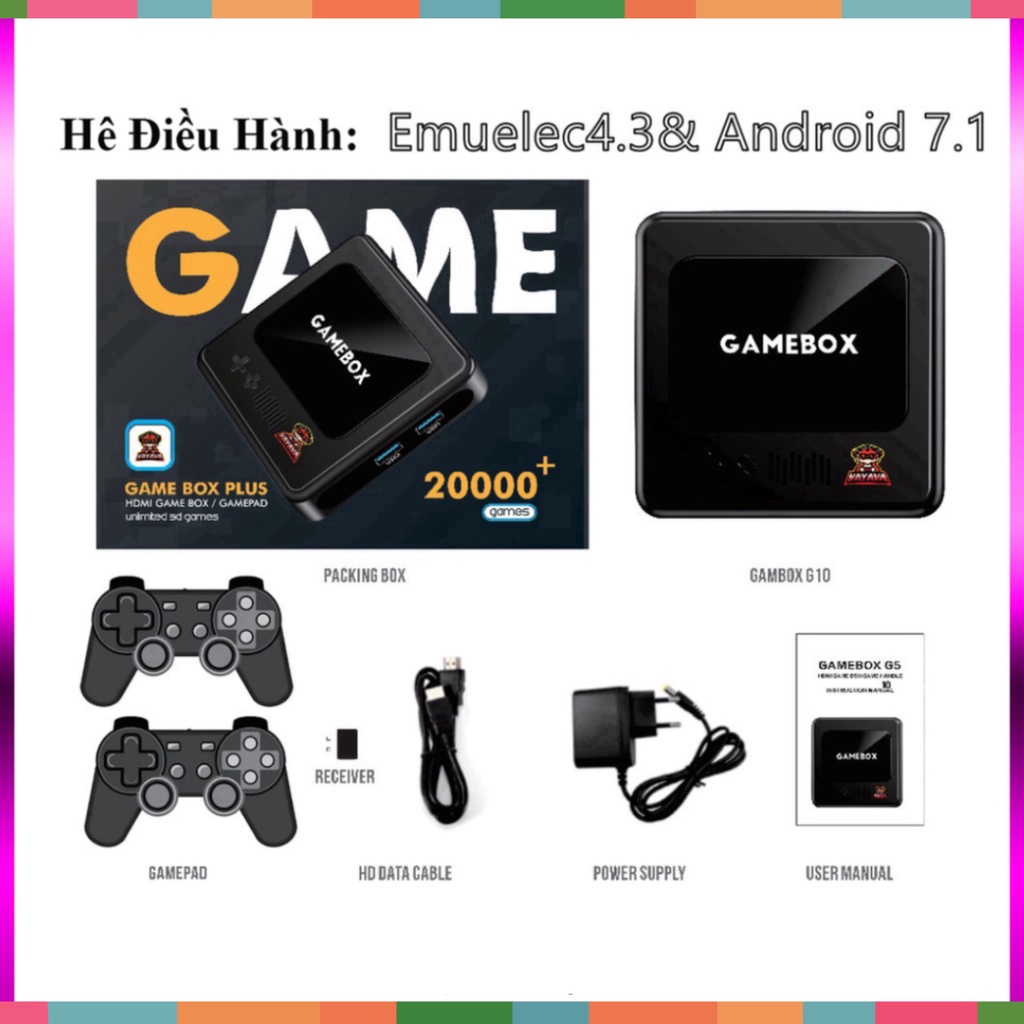 Máy chơi game stick box tiếng việt, kèm android tv 30.000+ game hay, 100 kênh miễn phí, máy chơi game cầm tay giá rẻ - G