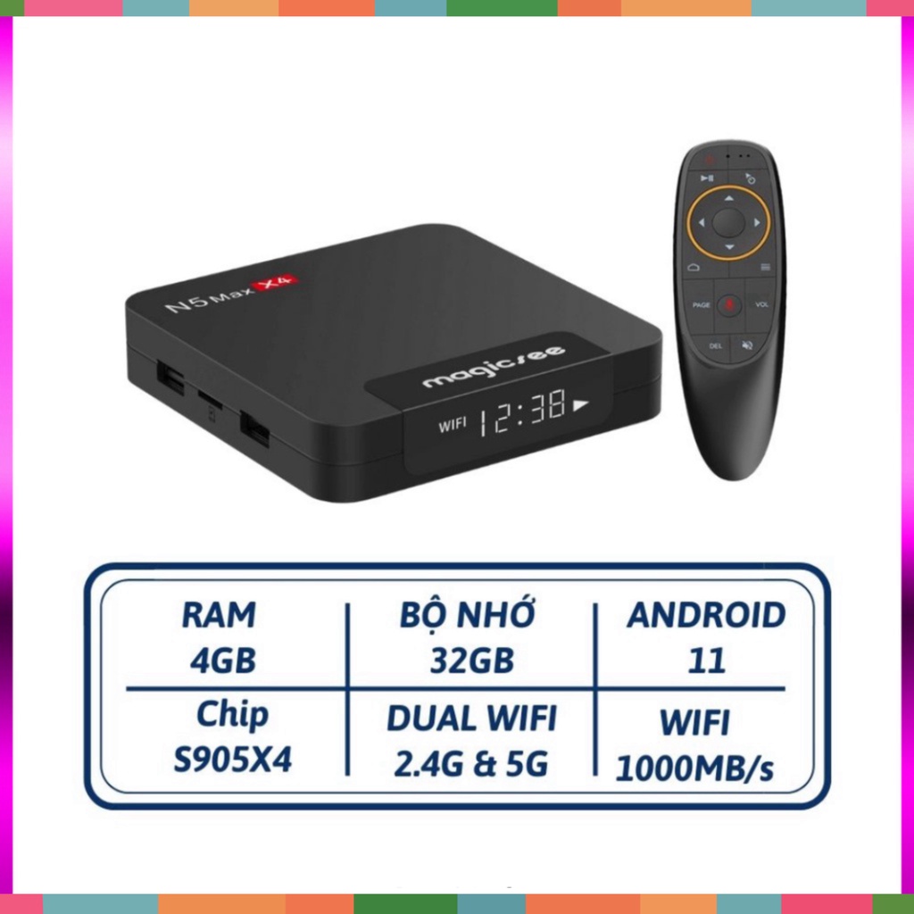 Android tivi box Magicsee N5 max X4 - Chip S905X4 , Android 11 , Ram 4GB , bộ nhớ 32GB , phiên bản 2022 - Giảm giá sốc
