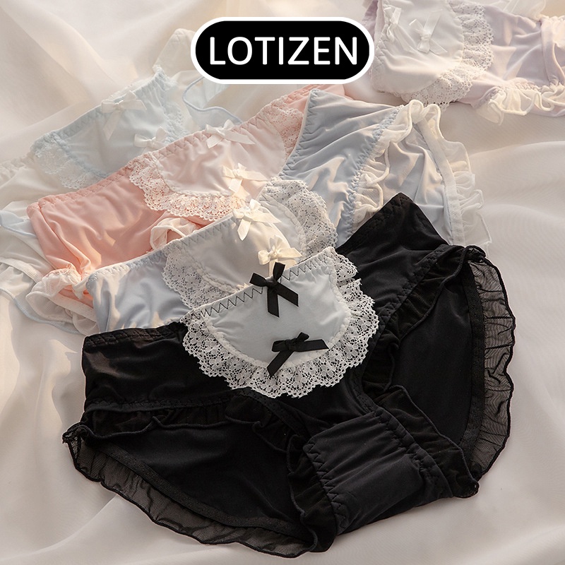 Quần lót nữ thun lạnh viền ren đính nơ lolita cute  337