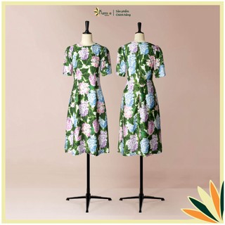 Đầm Katosa Tay Ngắn Họa Tiết Hoa Cẩm Tú Cầu, Chất Lụa 2 Lớp Chun Eo Thoải Mái và Tôn Dáng