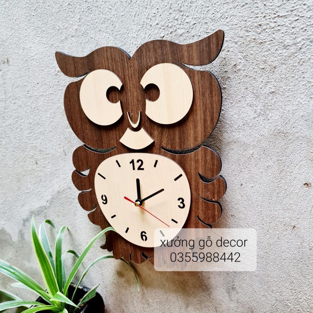 Đồng hồ decor treo tường kim trôi hình con cú mèo trang trí nhà cửa. [xuonggo.x1]