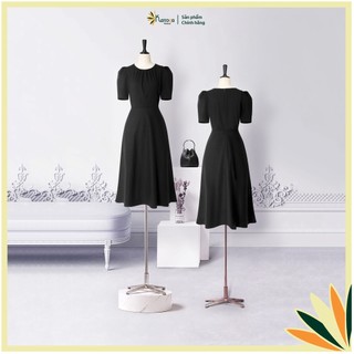 Đầm Katosa Tay Bồng 1 Màu Đen, Chất Vải Tây Cao Cấp Co Dãn Tốt Ít Nhăn Mặc Thoải Mái