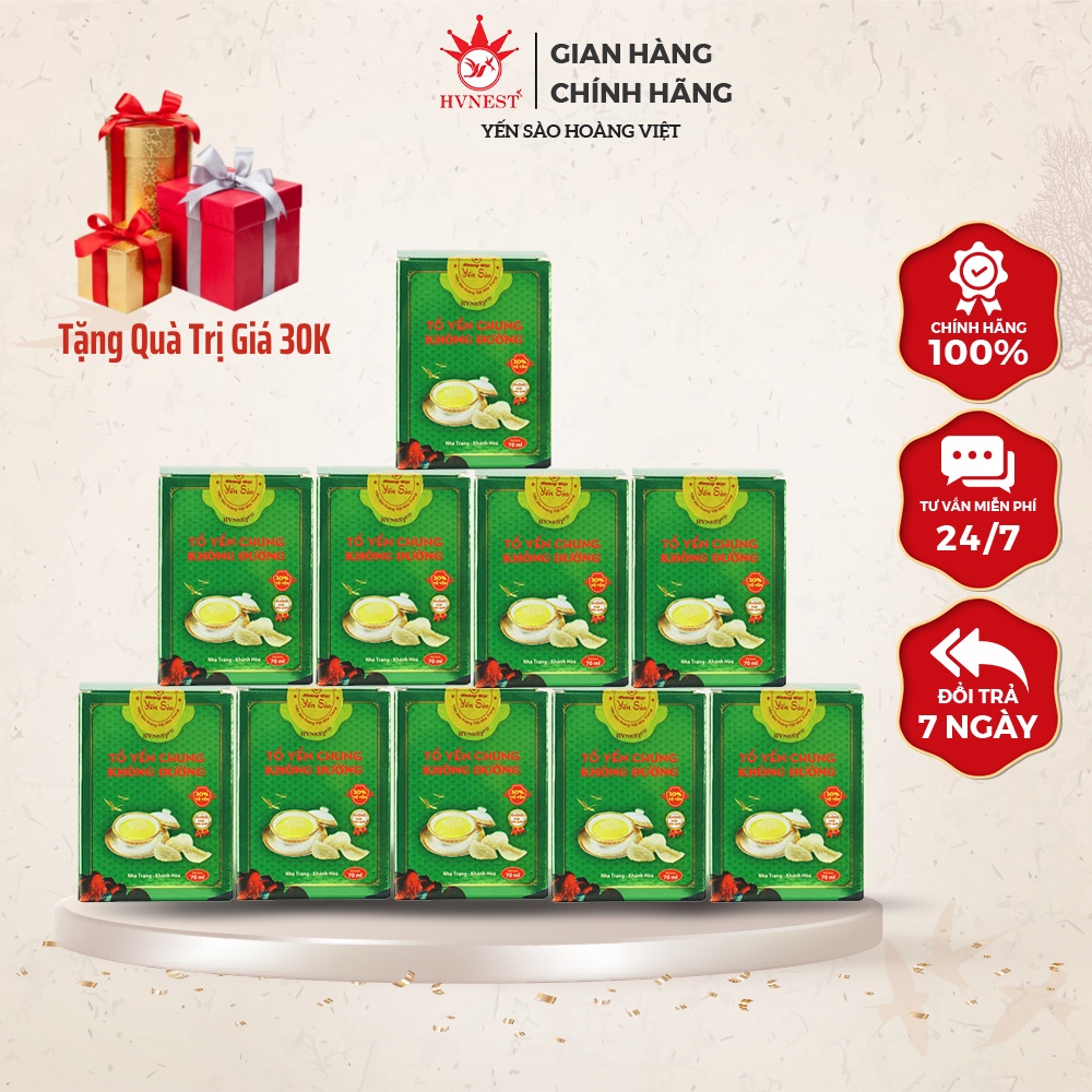 Combo 10 Hũ Yến Tươi Chưng Sẵn HVNEST Vị Không Đường 70ml/hũ
