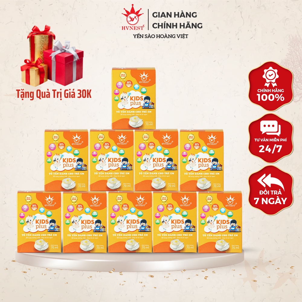 Combo 10 Hũ Yến Tươi Chưng Sẵn HVNEST Vị Kids Plus 70ml/hũ