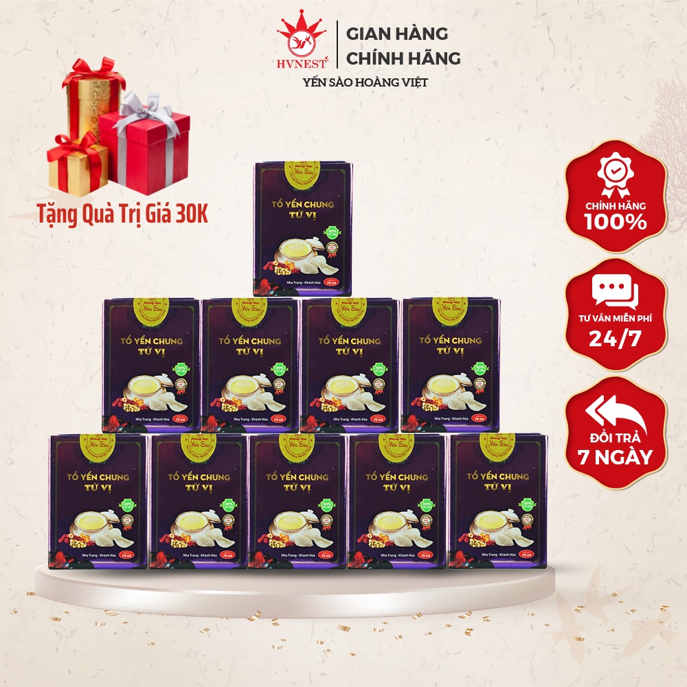 Combo 10 Hũ Yến Tươi Chưng Sẵn HVNEST Vị Tứ Vị 70ml/hũ