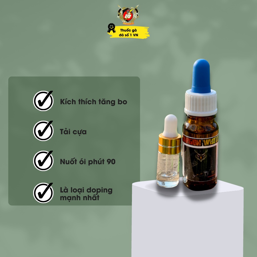 Thuốc nhỏ gà đá, Thuốc gà đá tăng bo tải cựa Rồng Trắng Dragon White, Tăng bo, Tải cựa, Chống ói,.