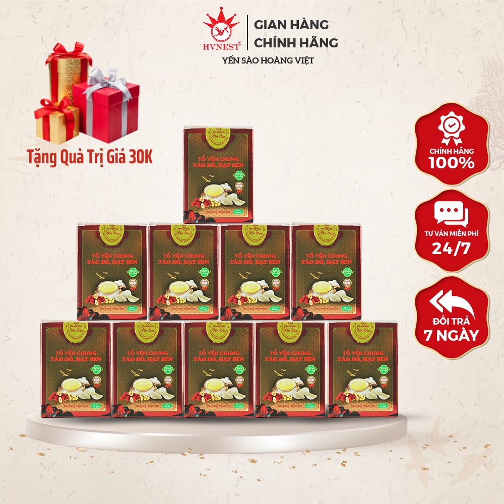 Combo 10 Hũ Yến Tươi Chưng Sẵn HVNEST Vị Táo Đỏ Hạt Sen 70ml/hũ