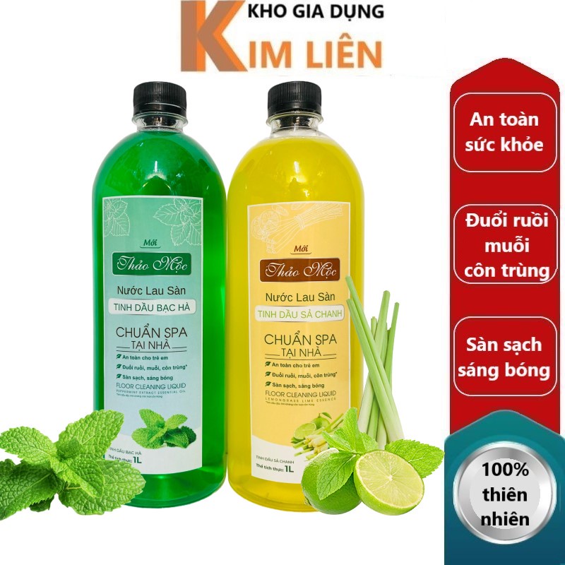 Nước lau sàn nhà tinh dầu Sả chanh / Bạc hà THẢO MỘC 1000ml - Đuổi ruồi, muỗi, côn trùng