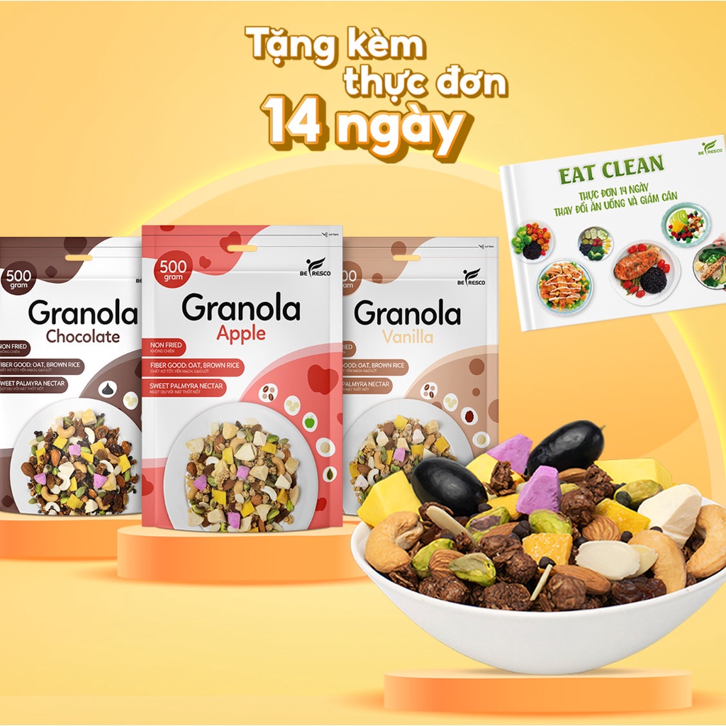 Granola 03 Vị Nhiều Hạt Thêm Viên Sữa Chua Sấy Befresco 500g - Ngũ Cốc Nướng Phồng Ăn Kiêng Dịu Ngọt Từ Mật Thốt Nốt
