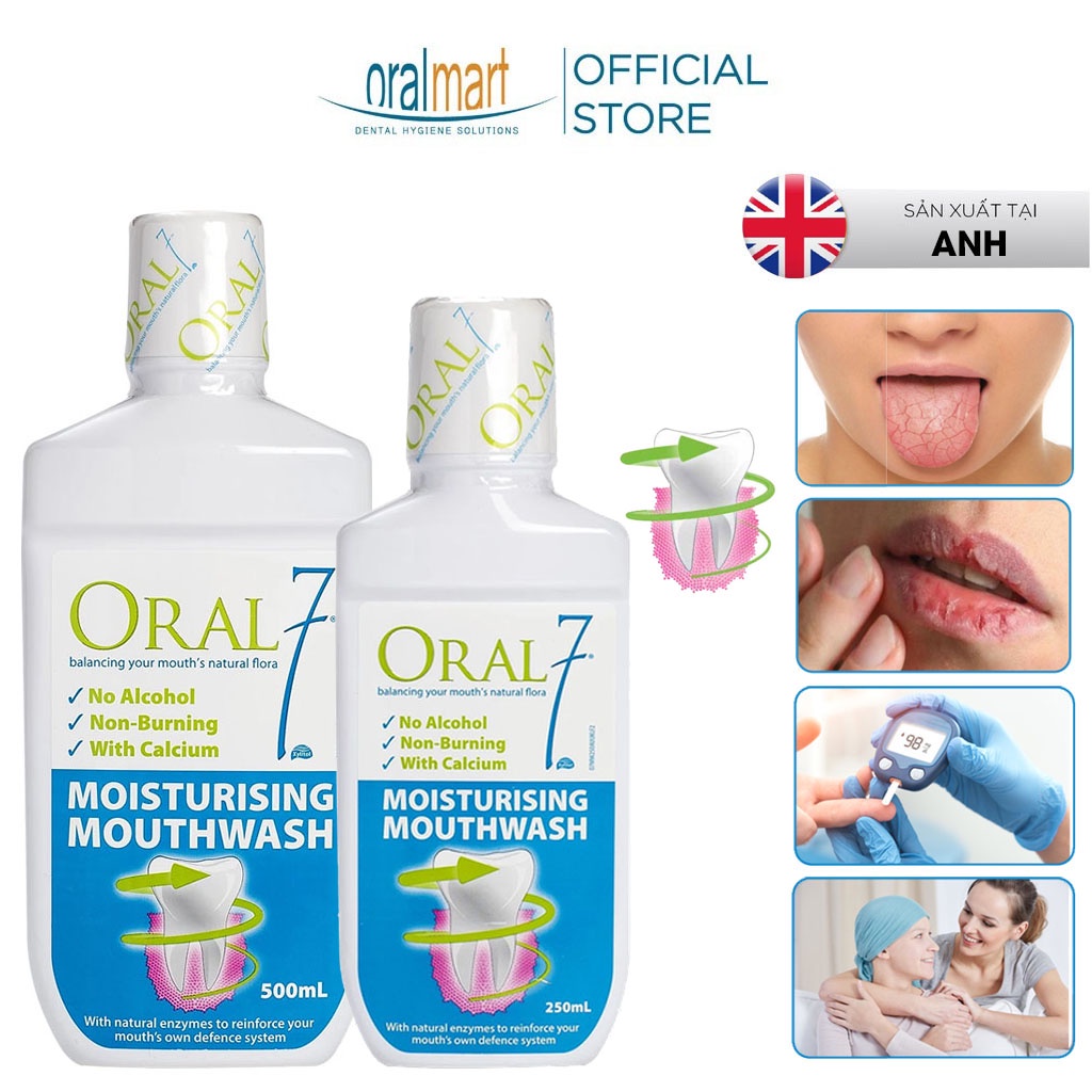 Nước súc miệng giữ ẩm tạo nước bọt nhân tạo cho người khô miệng, viêm lợi Oral7 Moisturising Mouthwash (250ml/500ml)