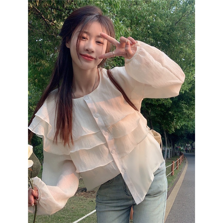Áo kiểu bánh bèo sơ mi nữ cổ búp bê lá sen tay bồng 03 Firstdateclothing