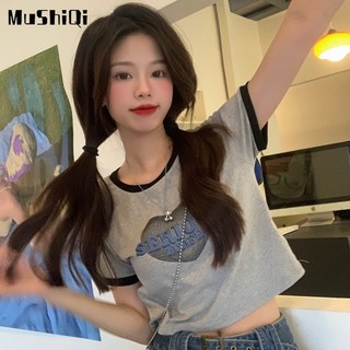 Áo Croptop Tay Ngắn Dáng Ôm In Họa Tiết Thời Trang Hàn Quốc Cho Nữ
