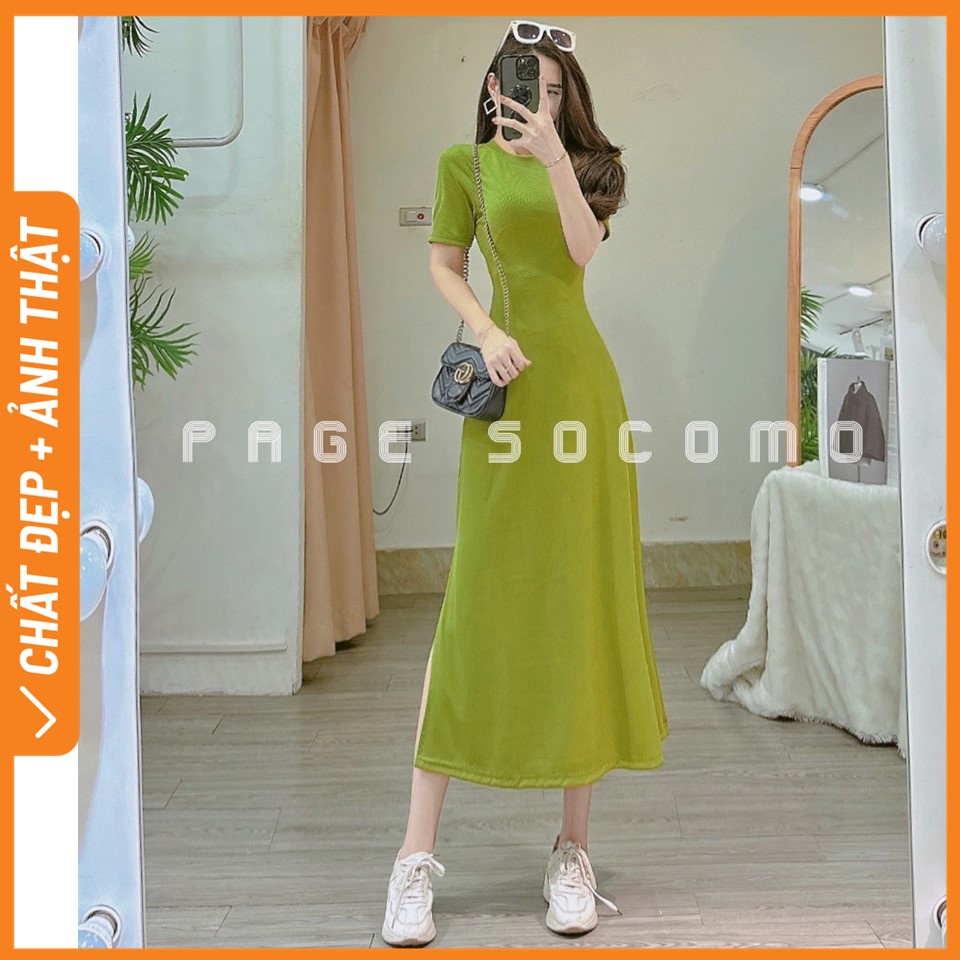 Váy đầm chất tăm dáng dài cộc tay cồ tròn Socomo V302023 - Hàng Loại 1, Chất Đẹp - Giá tốt