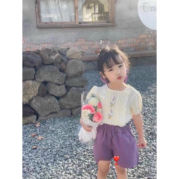 bán giá sỉ: set bộ áo smi ren quần thô tím đẹp size 8-28kg