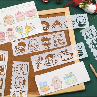 Set 4 Thước Rỗng Vẽ Tranh Hoạt Hình Thủ Công, khuôn rỗng tập vẽ tranh Noel cho bé