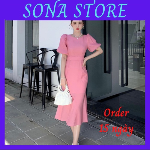 Váy đầm nữ tay phồng đuôi cá ôm eo sexy tiểu thư hàng thiết kế cao cấp sang chảnh bánh bèo SONA STORE order 15-25ngày