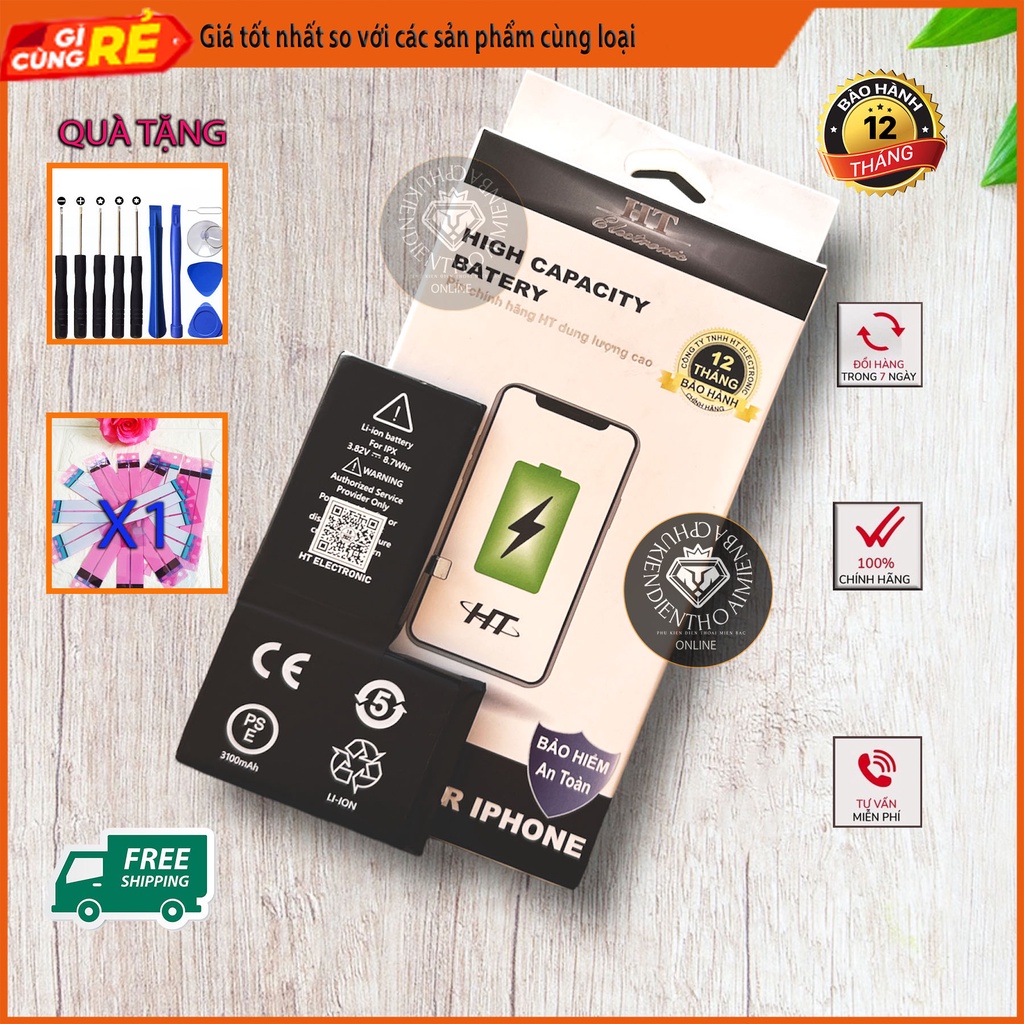 Pin Dung Lượng Cao HT Electronic bảo hành 12th - lỗi 1 đổi 1 5/6g/6p,6s/6sp,7g/7p,8g/8p/X/Xsmax) HT Electronic
