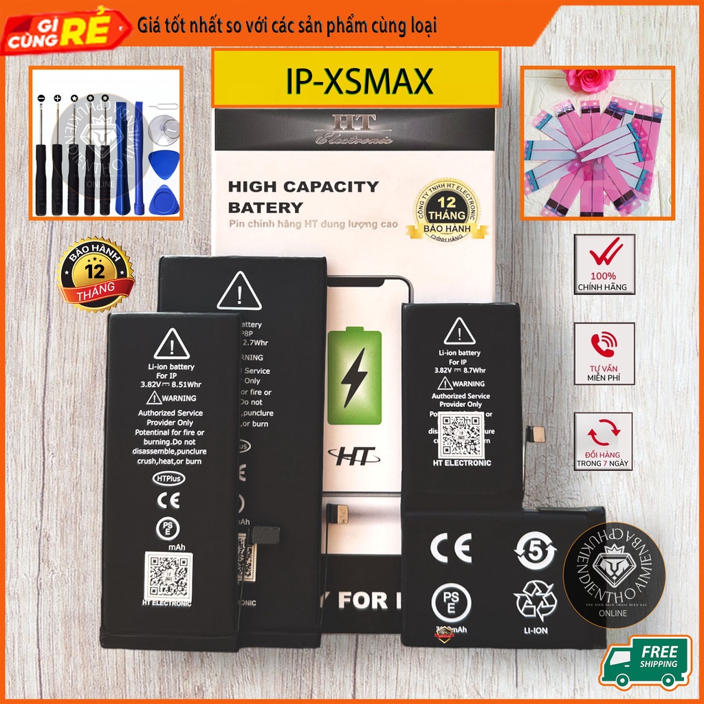 Pin Dung Lượng Cao HT Electronic bảo hành 12th - lỗi 1 đổi 1 5/6g/6p,6s/6sp,7g/7p,8g/8p/X/Xsmax) HT Electronic