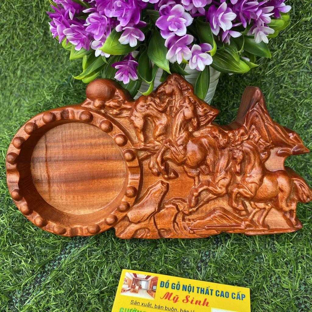 Gạt Tàn Thuốc Lá chạm khắc hình mã đáo thành công nguyên khối, để bàn trang trí phòng khách.TH shop đồ gỗ nội thất