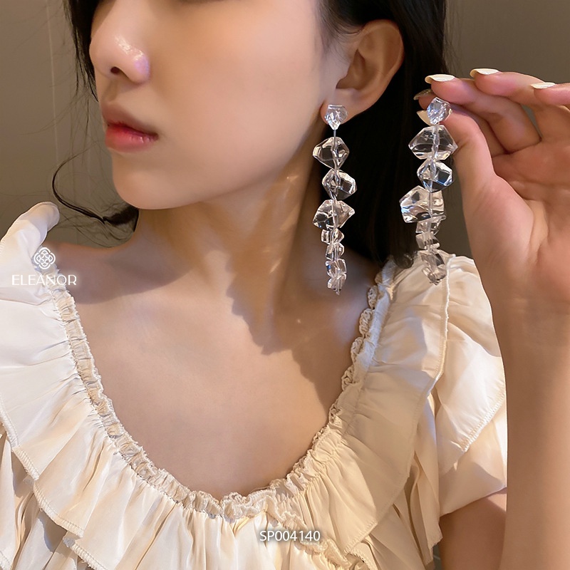 Bông tai nữ chuôi bạc 925 Eleanor Accessories hình khối băng pha lê nhân tạo phụ kiện trang sức sang chảnh 4140