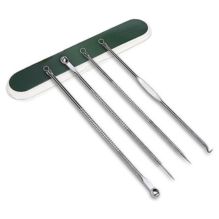 Bộ dụng cụ nặn mụn đa năng 4 món hộp nhựa, thiết kế que nặn 2 đầu  trị tận gốc mọi thể loại mụn