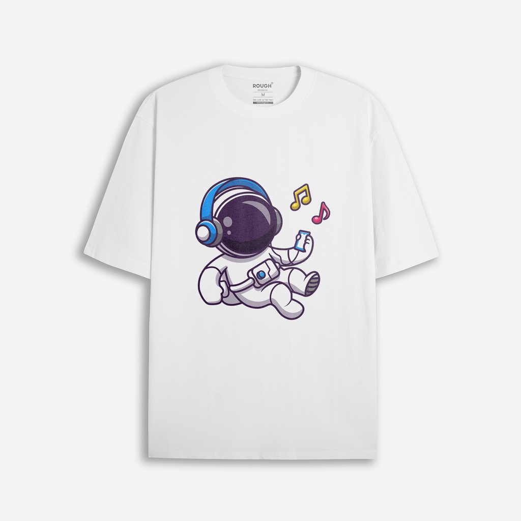 Áo thun oversize 230gsm ROUGH White Astronaut chất cotton xịn