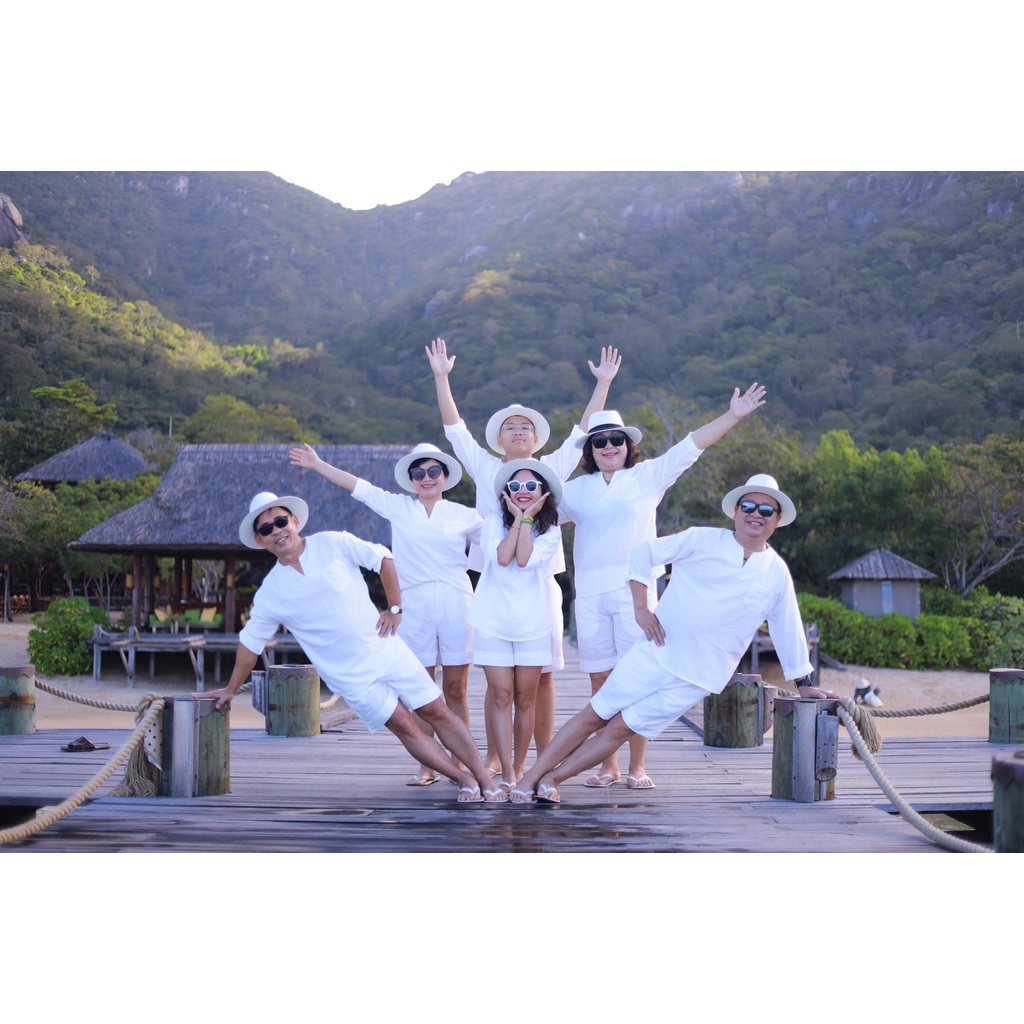 Set bộ đũi trắng chất cao cấp du lịch gia đình, du lịch biển theo team building