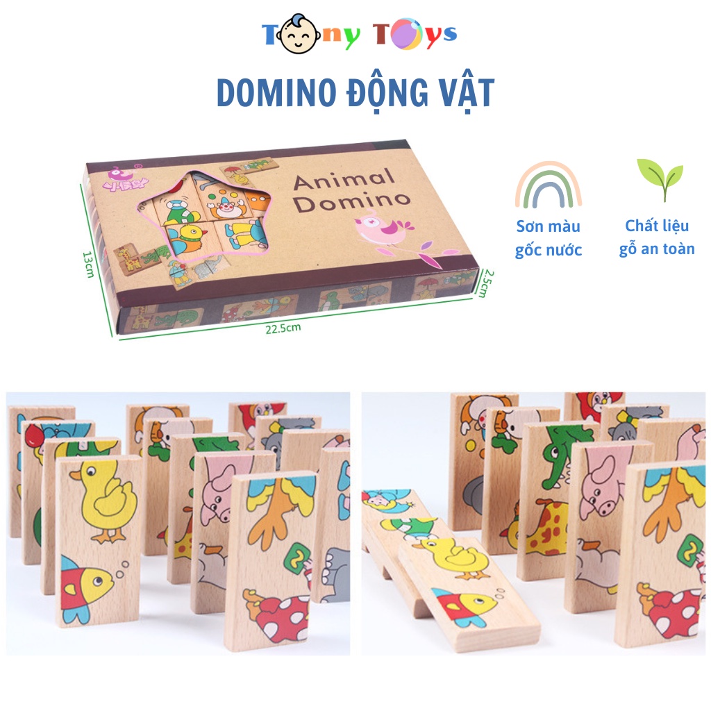 Đồ chơi gỗ domino nhận thức động vật, 15 miếng ghép dành cho trẻ em từ 1-5 tuổi_ Đồ chơi ghép hình giáo dục sớm