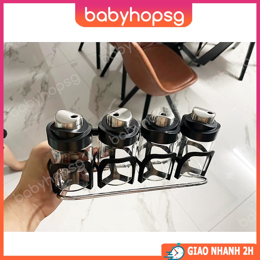 Lọ đựng gia vị 4P Lock&Lock Black Cap LLG843-120ml*4 - BABYHOPSG