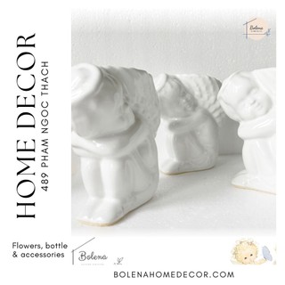 Chậu đất nung - thiên thần tráng men trắng
