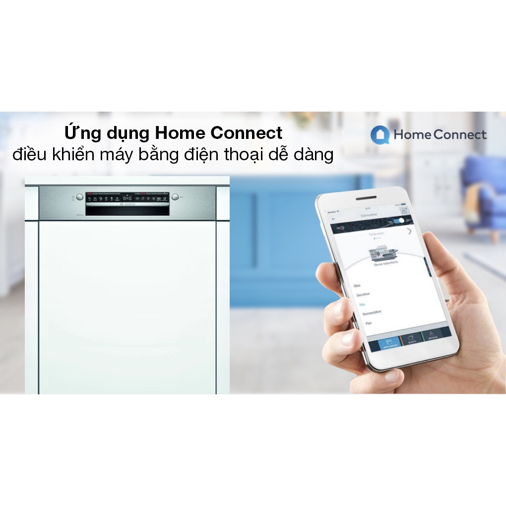 Máy rửa bát bán âm BOSCH SMI4HVS33E 13 bộ nhập khẩu châu âu tự động hé cửa tích hiwpj 6 chương trình rửa