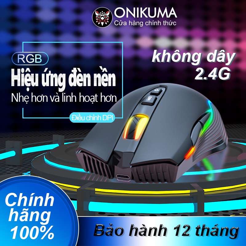 Chuột chơi game có sạc không dây ONIKUMA CW905 Màu đen với hiệu ứng ánh sáng RGB, có thể điều chỉnh DPI 5 tốc
