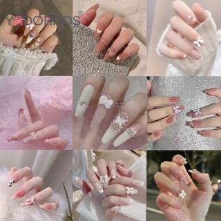 YADORNOS Set 24 móng tay giả đính nơ thiết kế dễ thương cho nữ