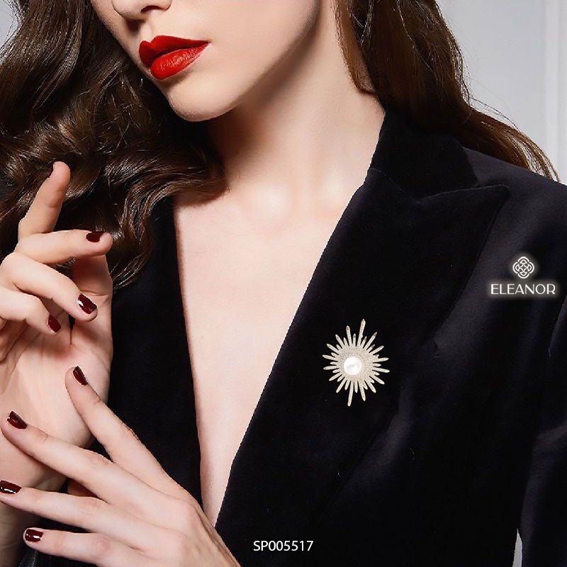 Ghim cài áo nữ Eleanor Accessories hình mặt trời đính đá kết hợp ngọc trai nhân tạo phụ kiện trang sức thanh lịch 5517