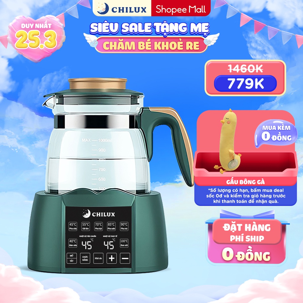 Máy hâm nước pha sữa giữ nhiệt đa năng CHILUX, giữ ấm suốt 24H, tiệt trùng bình sữa bằng hơi nước