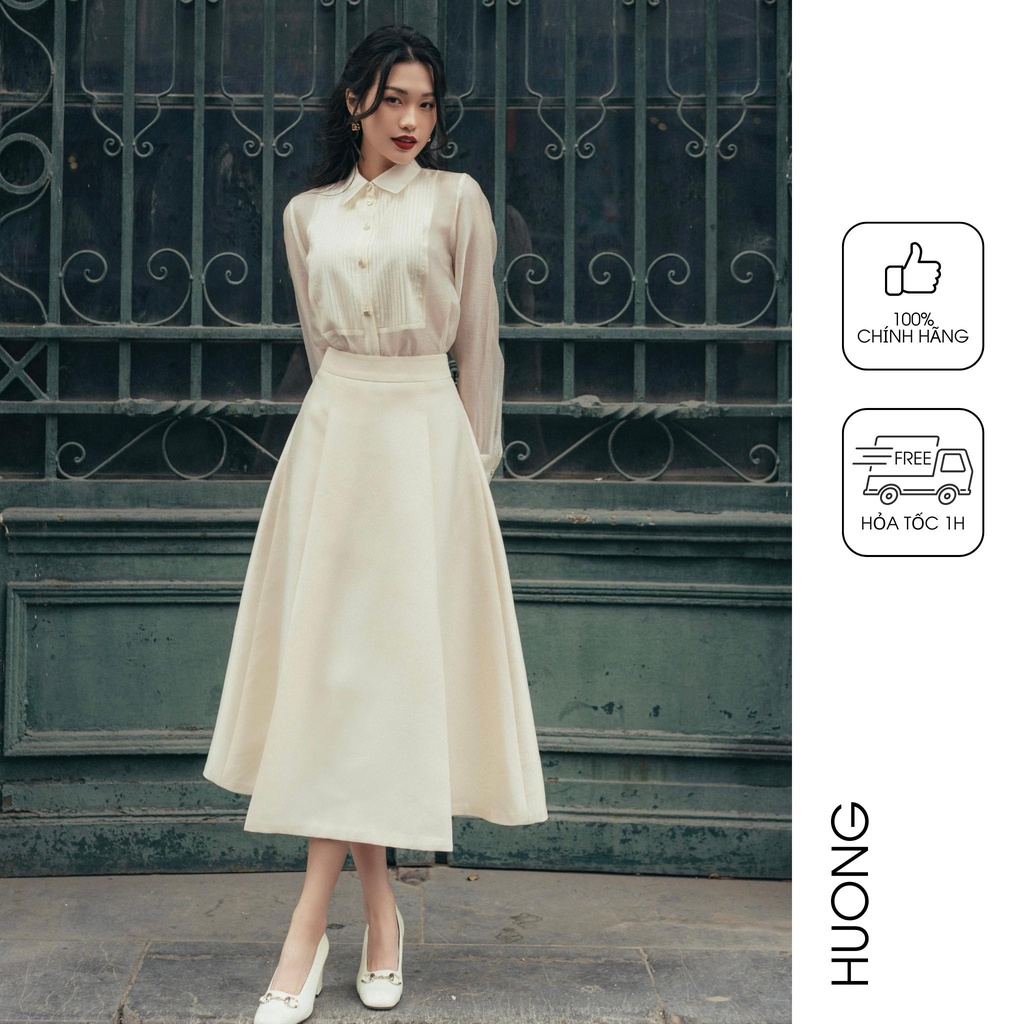 Chân váy taffeta dáng dài xếp ly HUONG BOUTIQUE HBZ435