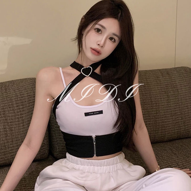 Mi Áo Khoác vest Hai Dây Phối Khóa Kéo Thời Trang Cho Nữ