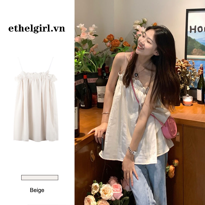 Ethelgirl Áo Hai Dây Form Rộng Kiểu Dáng Đơn Giản Hợp Thời Trang Theo Phong Cách Hàn Quốc Cho Nữ