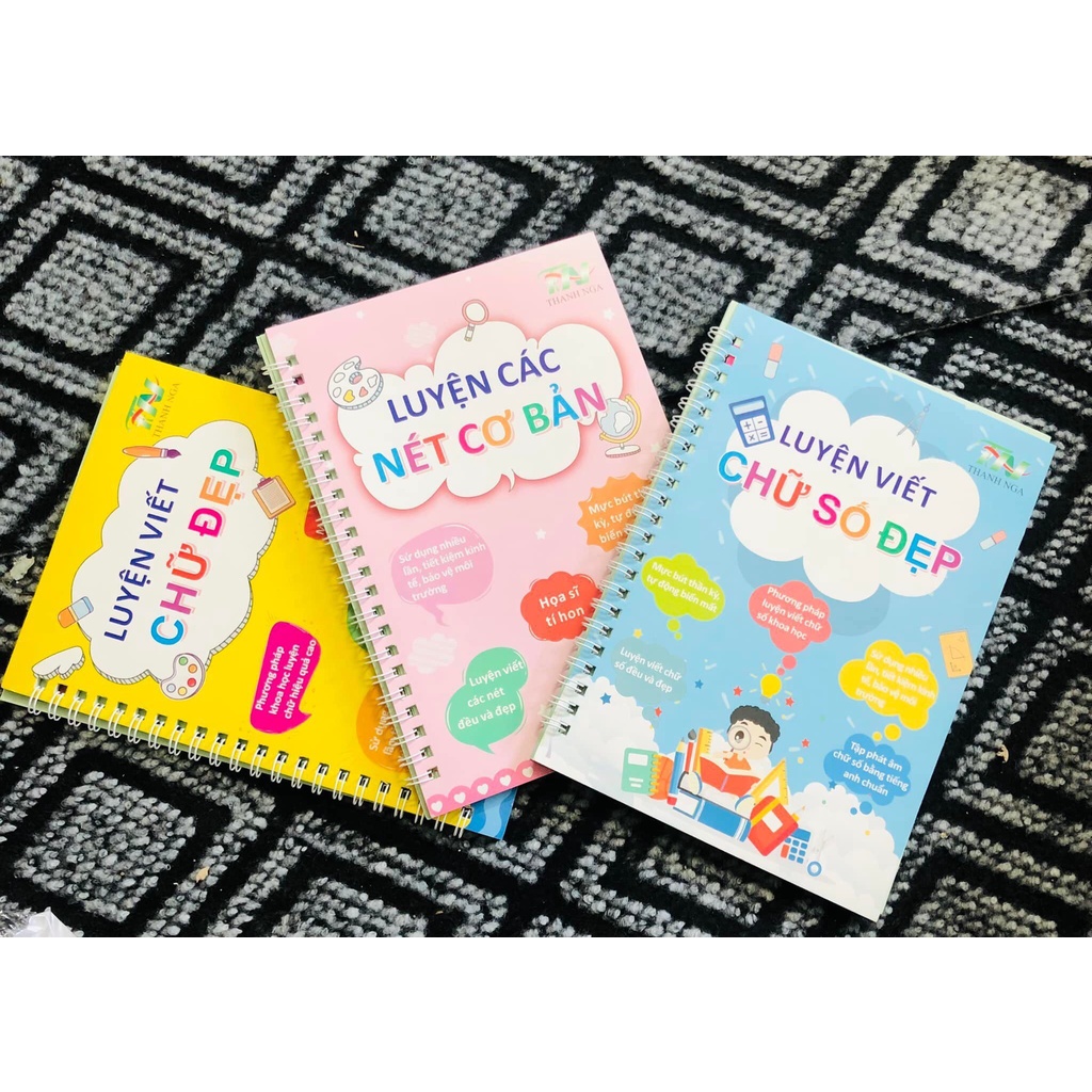 Combo 3 quyển tập tô luyện viết chữ đẹp BAPKIDS kèm bút tự bay màu mực dành cho bé 3 - 6 tuổi