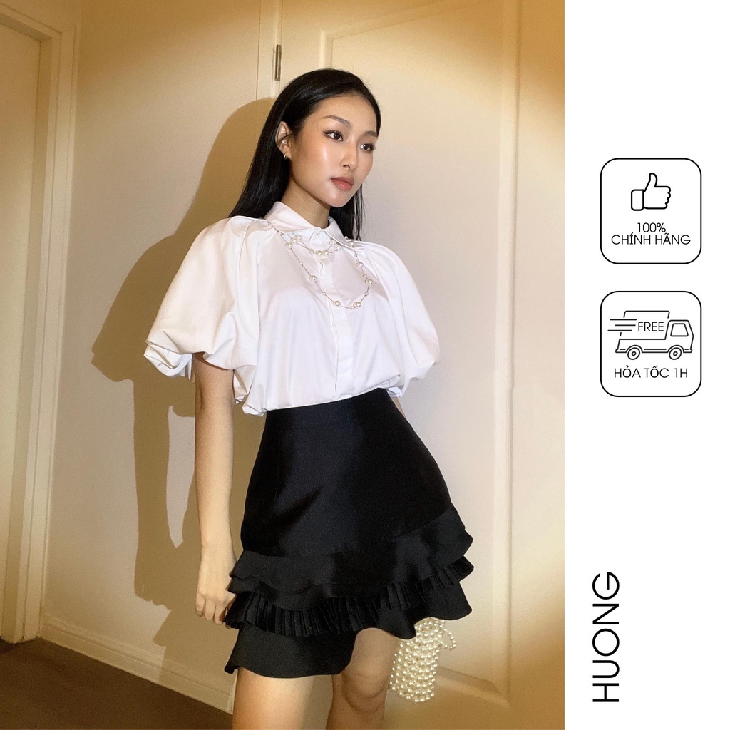 Chân váy đuôi cá taffeta pha bèo dập li HUONG BOUTIQUE HBZ394