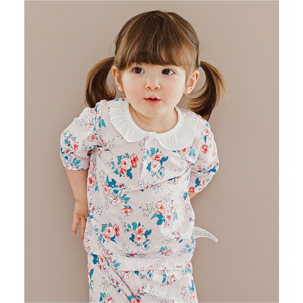 Bộ trẻ em tay lửng Cotton Organic chính hãng Cordi-i Hàn Quốc-Hoa cổ sen